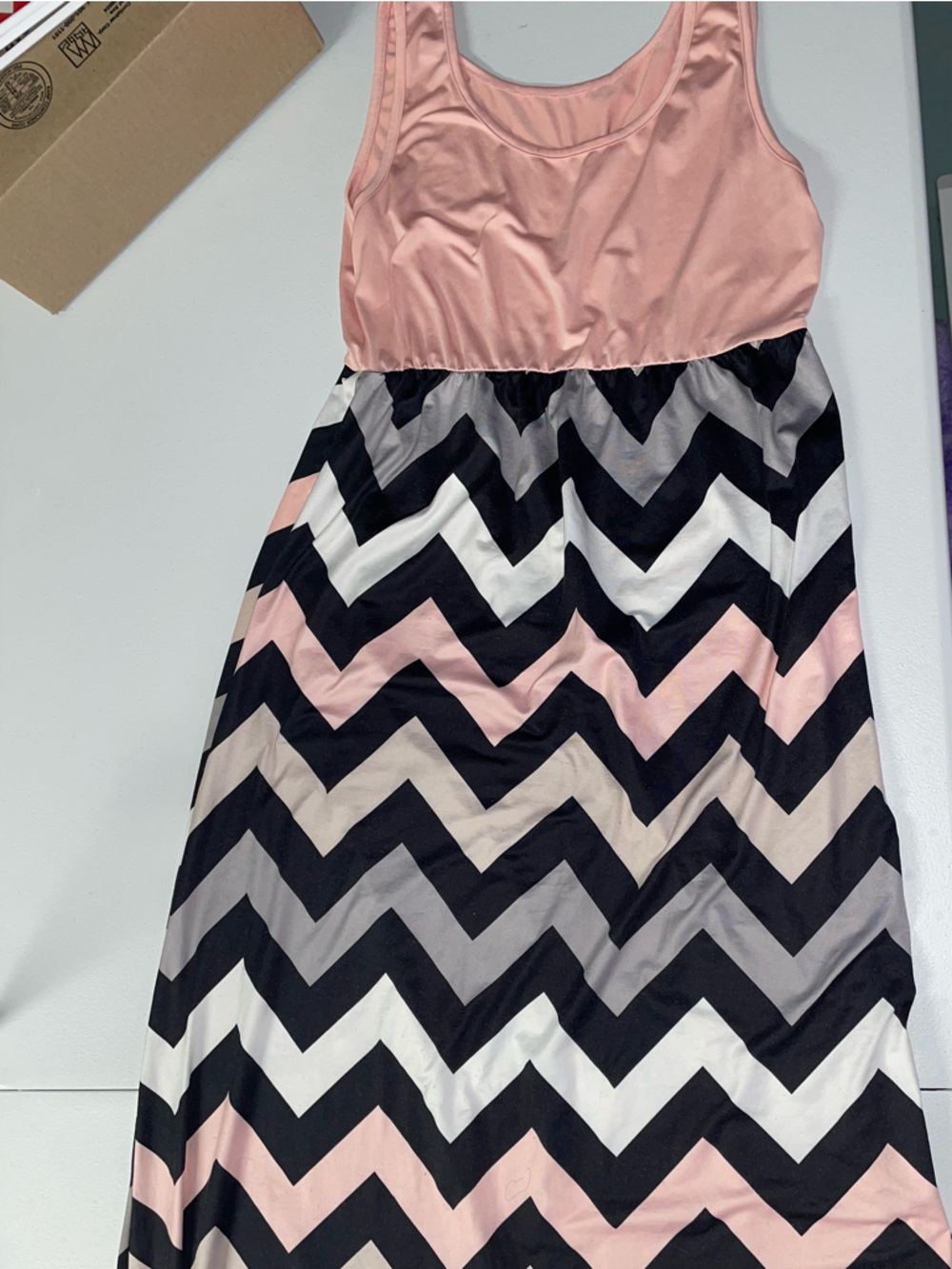Chevron Maxi Dress in Black, Pink, Gray & White